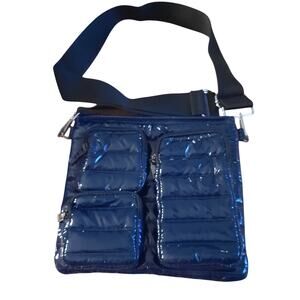 Think Royln Navy Patent Utility Front Quilted Crossbody Bag With Shoulder Strap